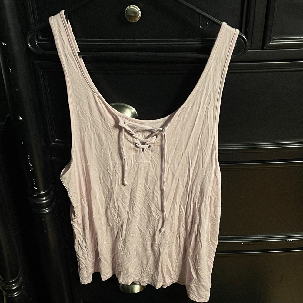 American Eagle Outfitters Soft & Sexy Light Pink Lace-Up Scoop Tank